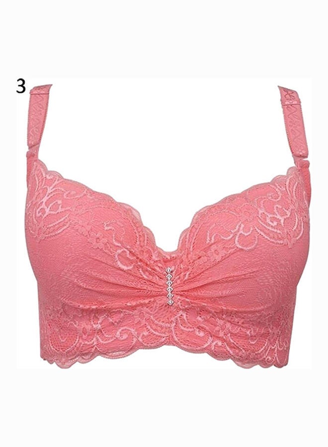 Generic Women Adjustable Push Up Side Gathering Furu Lace Bra Shaping Underwear Red  - Image 5