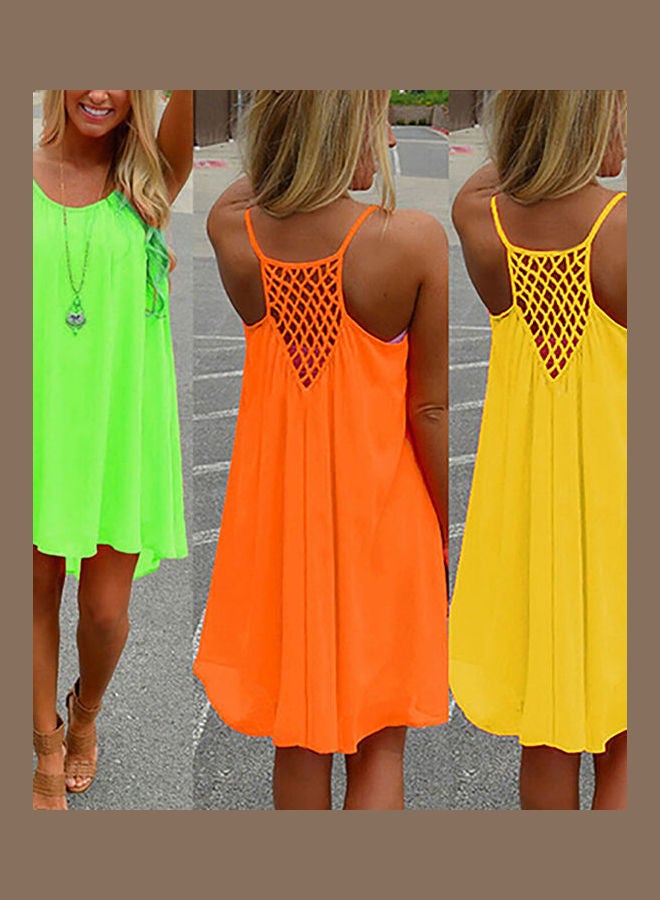 Women's Summer Casual Sleeveless Strap Backless Beach Dress for Evening Party Orange - Image 4