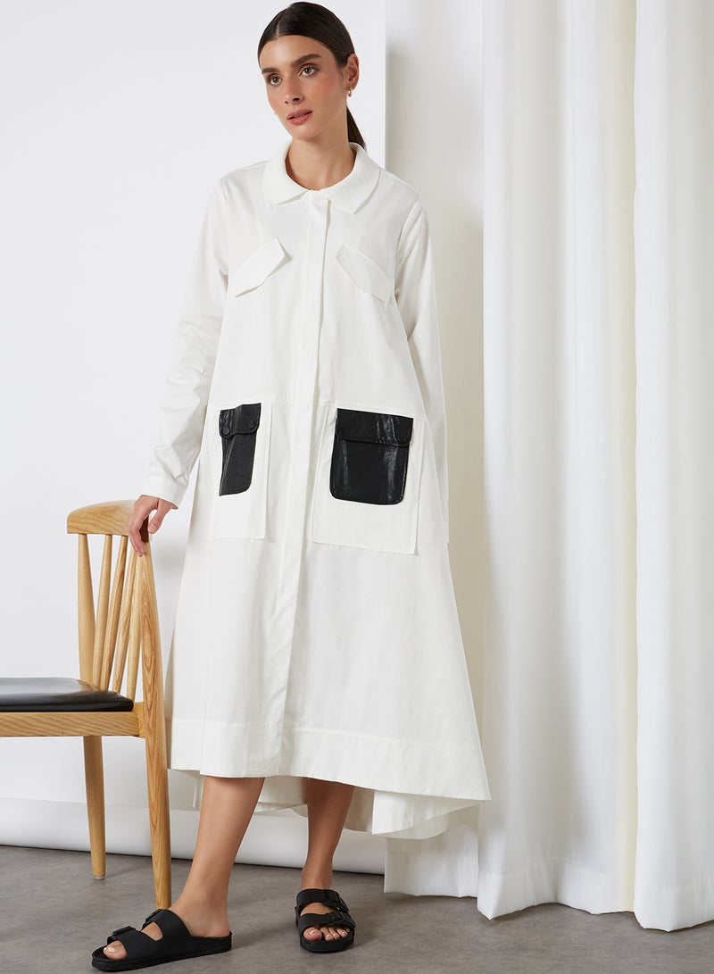 ANOTAH - Front Pocket Long Sleeve Midi Dress White - Image 1