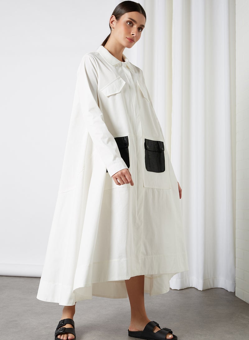 ANOTAH - Front Pocket Long Sleeve Midi Dress White - Image 1