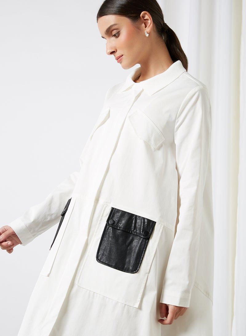 ANOTAH - Front Pocket Long Sleeve Midi Dress White - Image 1