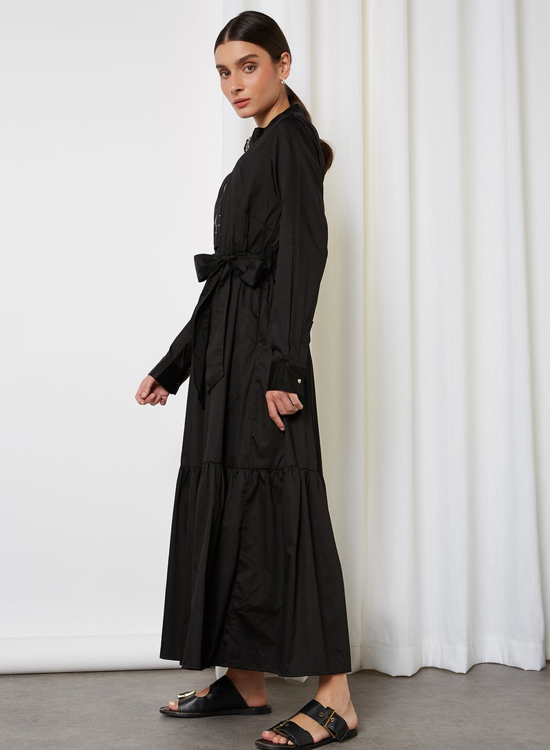 ANOTAH Pleated Long Sleeve Maxi Dress Black  - Image 1