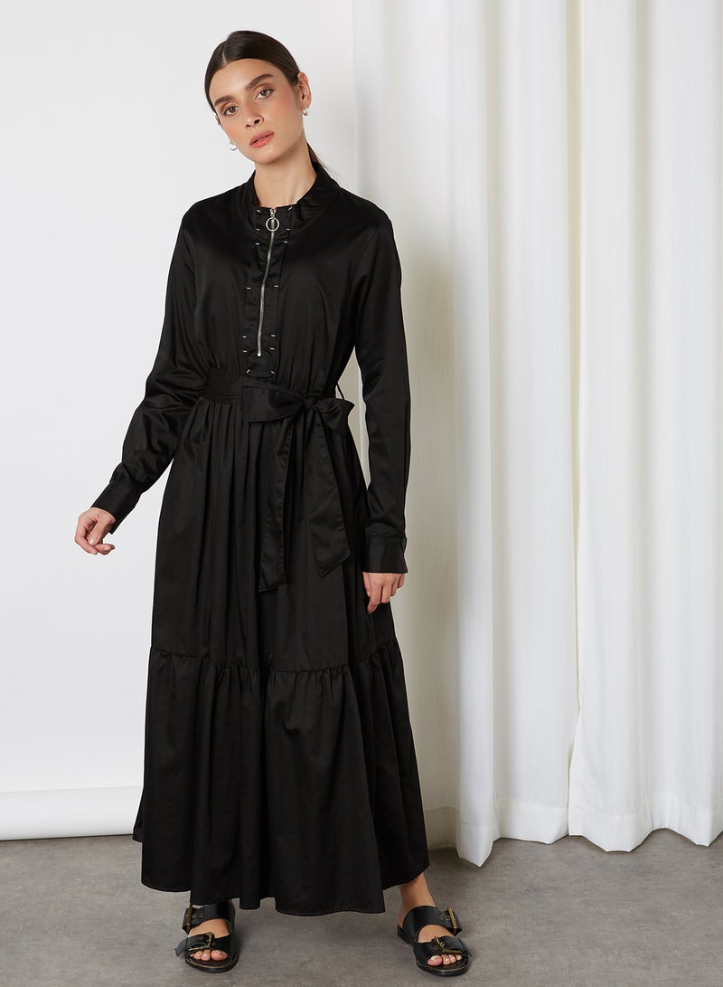 ANOTAH Pleated Long Sleeve Maxi Dress Black  - Image 3