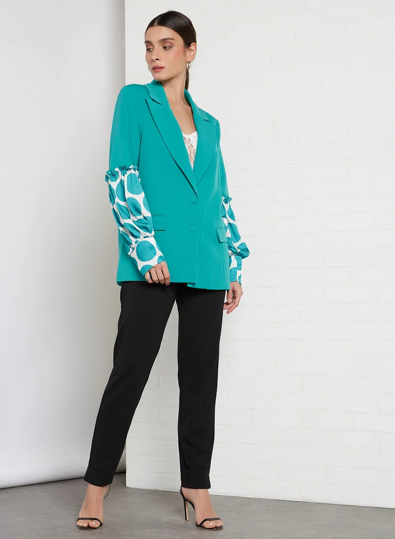 ELEGANZA Notched Collar Long Sleeve Jacket Green