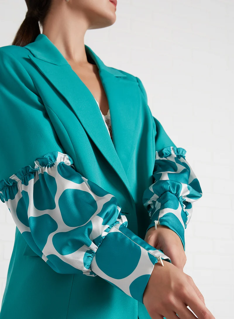 ELEGANZA Notched Collar Long Sleeve Jacket Green