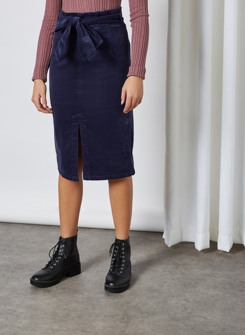 Generic Corduroy Paperbag Straight Midi Skirts Navy  - Image 1