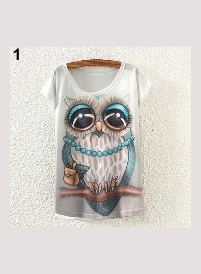 Girl's Cat Owl Flower Lion Eiffel Tower Batwing Short Sleeves Loose Tops T-Shirt 1  - Image 1
