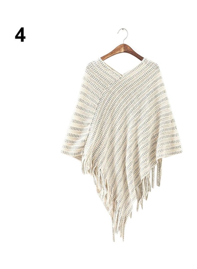 Women's Knit Batwing Cape Tassels Poncho Cloak Jacket Coat Outwear Beige - Image 1