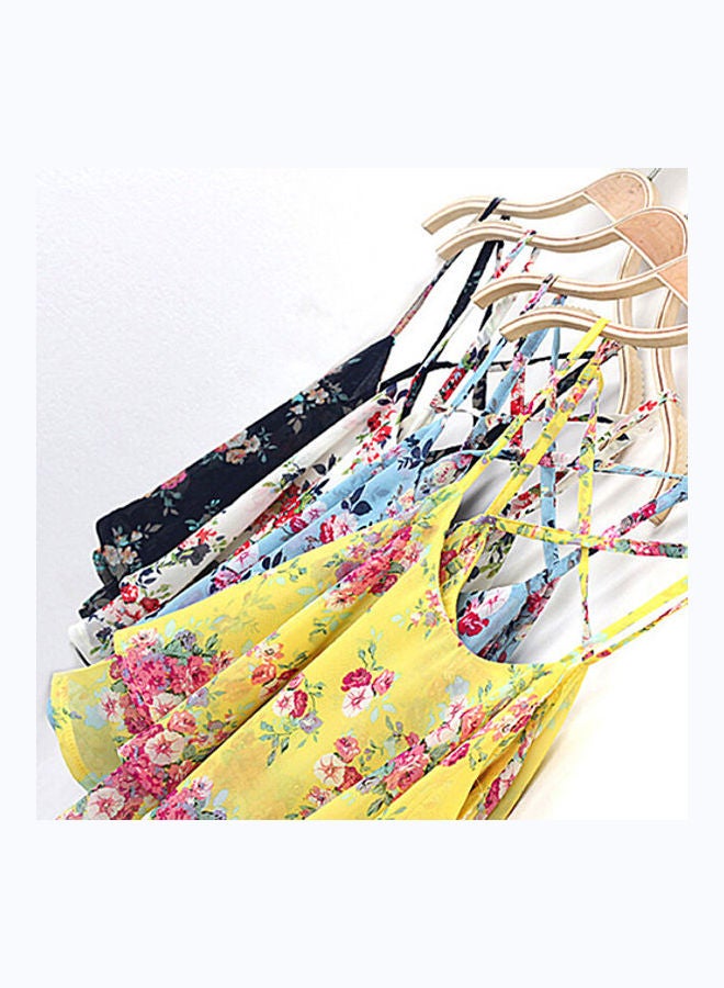 Generic - Women's Summer Spaghetti Strap Flower Print Chiffon Shirt Vest Blouses Crop Top Blue - Image 1