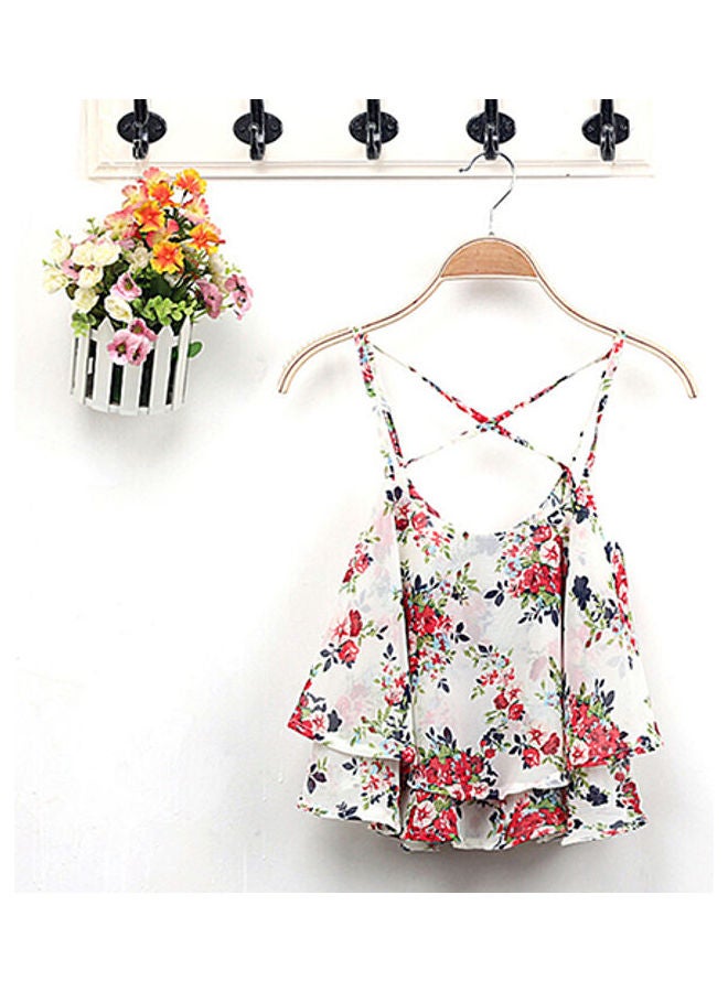 Generic - Women's Summer Spaghetti Strap Flower Print Chiffon Shirt Vest Blouses Crop Top Blue - Image 1