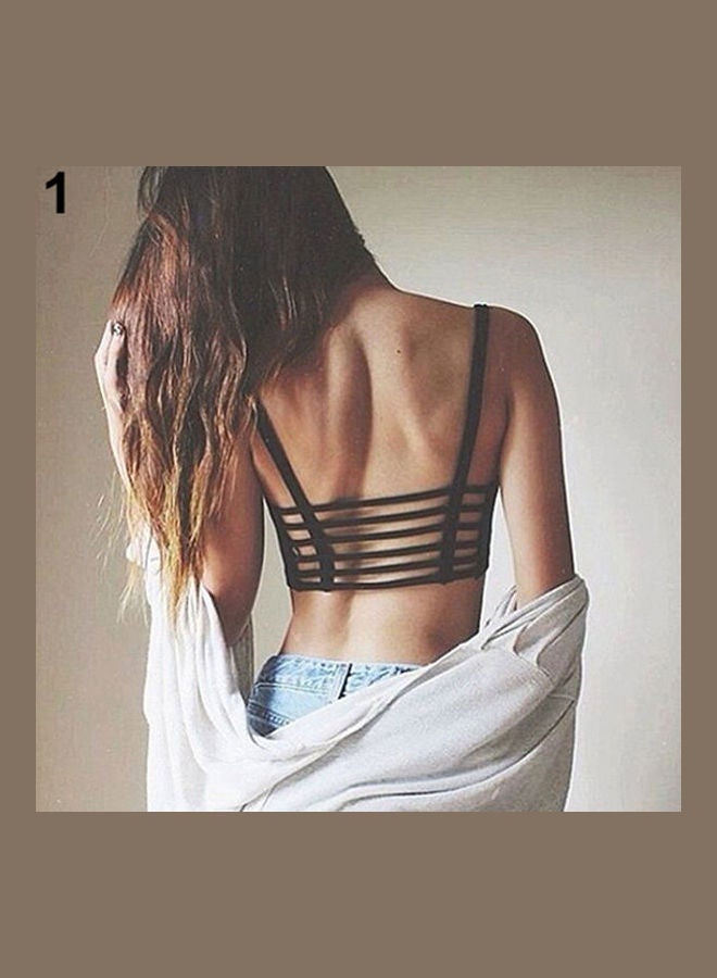 Generic - Women's Bralette Back Cut Out Spaghetti Padded Bra Vest Hollow Crop Top Black - Image 1