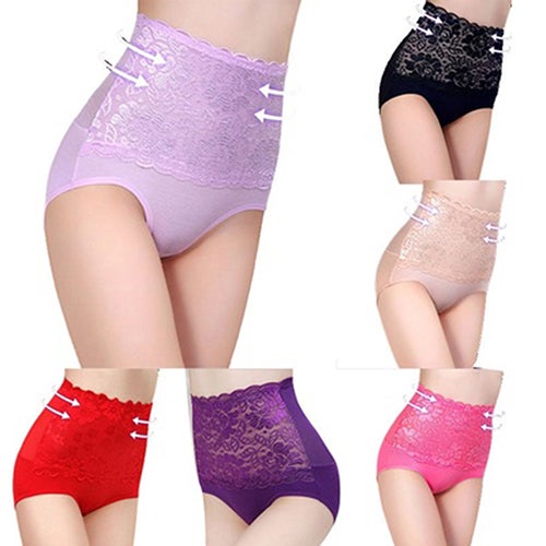 Women's Lace Floral Body Shaper Tummy Control Panties High Waist Underwear Purple  - Image 2