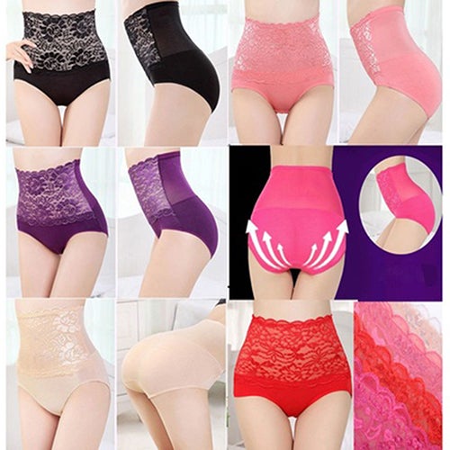Women's Lace Floral Body Shaper Tummy Control Panties High Waist Underwear Purple  - Image 3
