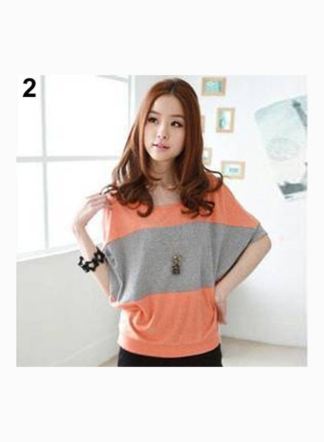 Women Fashion Short Bat Wing Sleeve Loose T-shirt Blouse Colour Splicing Tee Shirt Black  - Image 5