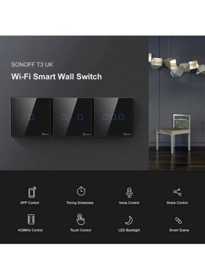 SONOFF - T3UK1C-TX 86 3- Gang Way Smart WiFi Switch RF433 Remote Control Compatible with Alexa Google Home Black 10.2×10.2×4.6cm - Image 1