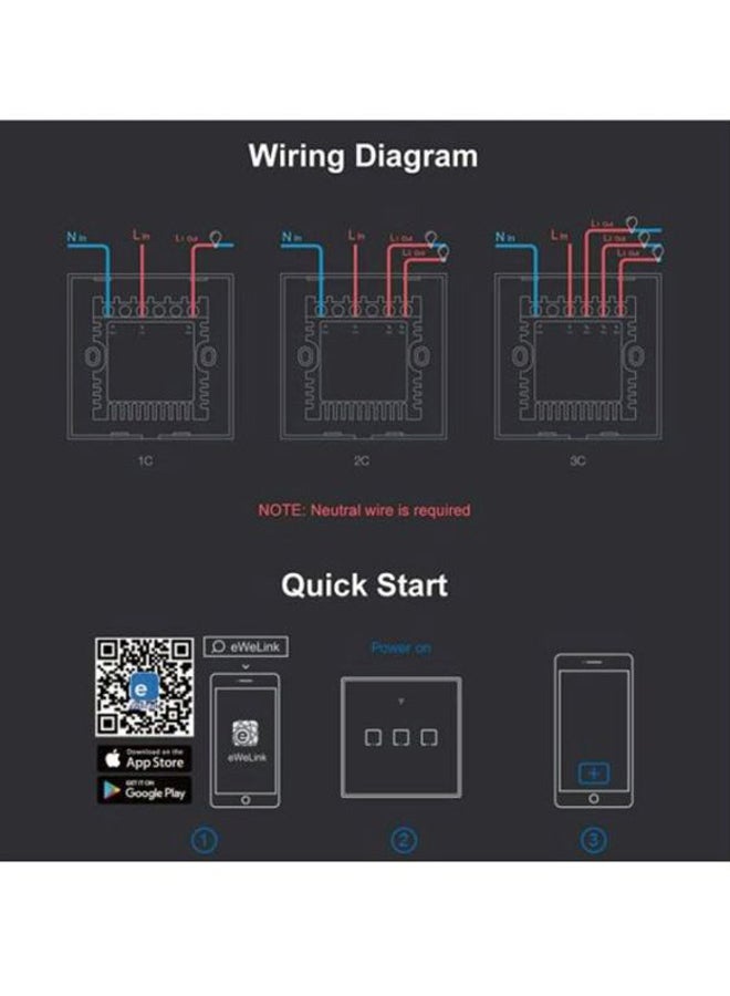 SONOFF - T3UK1C-TX 86 3- Gang Way Smart WiFi Switch RF433 Remote Control Compatible with Alexa Google Home Black 10.2×10.2×4.6cm - Image 1