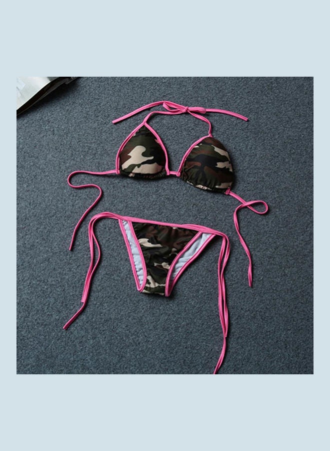 Women Camouflage Print Bandage Push-up Swimsuit Bathing Suit Bikini Set Pink/Camouflage  - Image 1