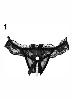 Generic Women's Fashion Lace Bowknot Open Crotch Underwear Thong G-string Black  - Image 1