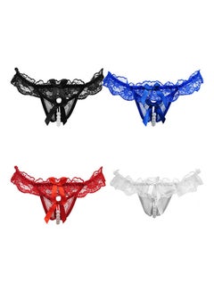 Generic Women's Fashion Lace Bowknot Open Crotch Underwear Thong G-string Black  - Image 2