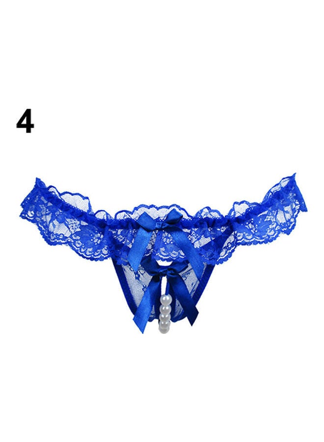 Women's Fashion  Lace Bowknot Open Crotch Underwear Thong G-string Blue  - Image 1
