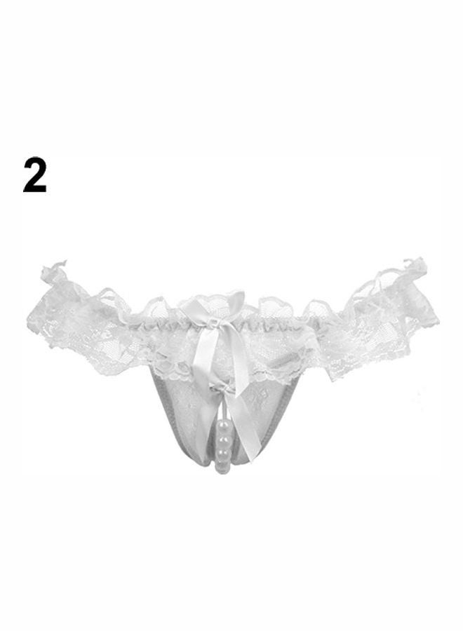 Women's Fashion Lace Bowknot Open Crotch Underwear Thong G-string White  - Image 1