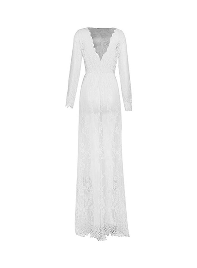 Women  Evening Party Ball Lace Gown Formal Bridesmaid Long Maxi Dress White  - Image 3