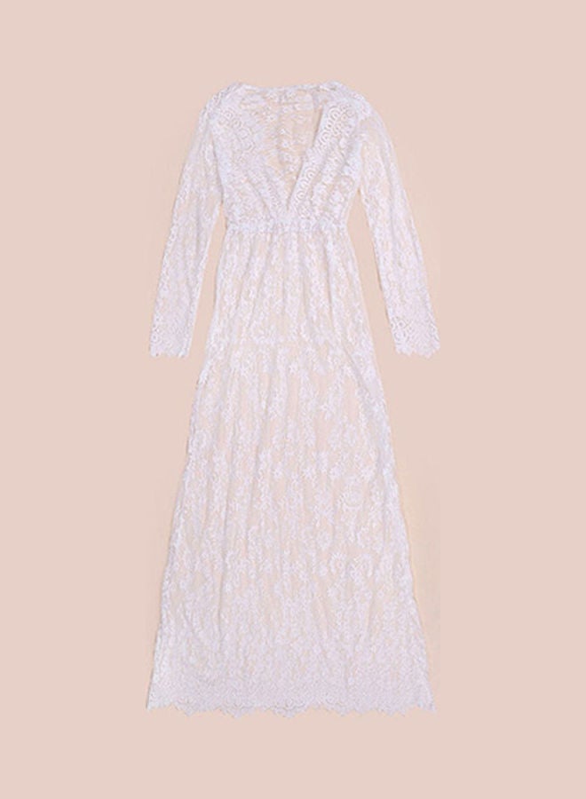 Women  Evening Party Ball Lace Gown Formal Bridesmaid Long Maxi Dress White  - Image 4
