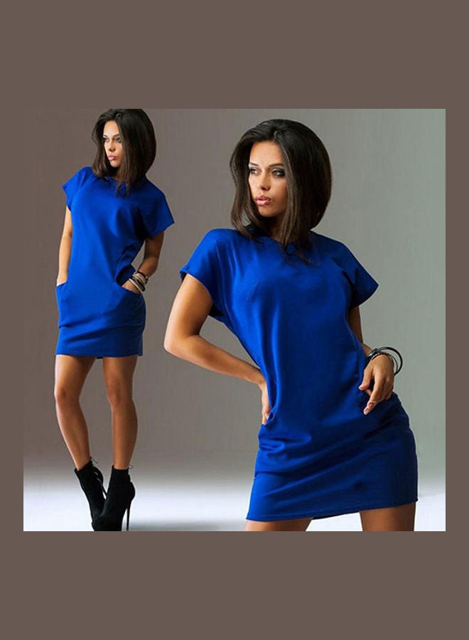 Women's Summer Casual Round Neck Short Sleeve Solid Pockets Mini Dress Black  - Image 5