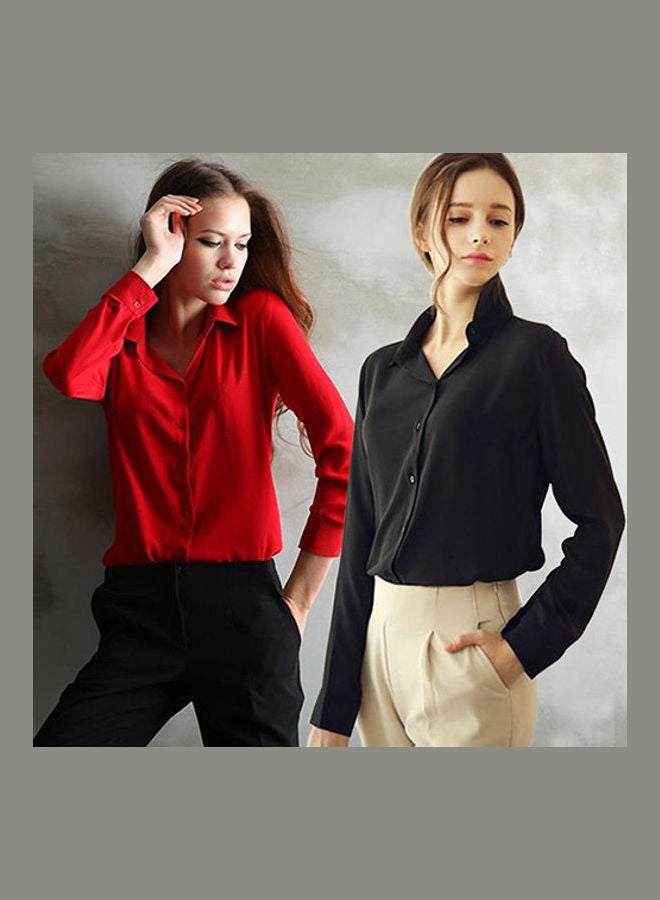 Women Fashion Work Wear Elegant Formal Office Blouse Plus Size Top Slim Shirt Blue  - Image 2