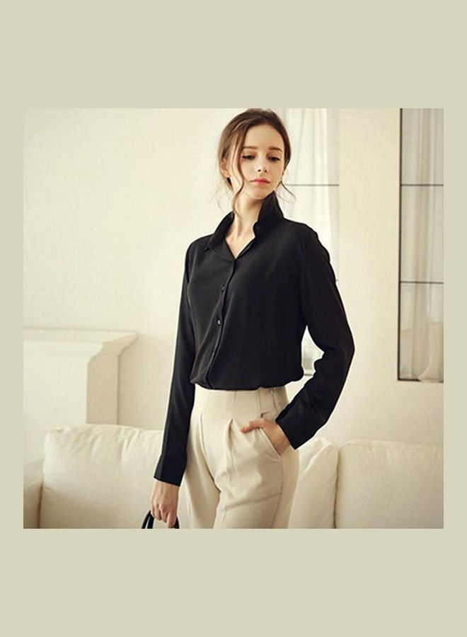 Women Fashion Work Wear Elegant Formal Office Blouse Plus Size Top Slim Shirt Blue  - Image 3