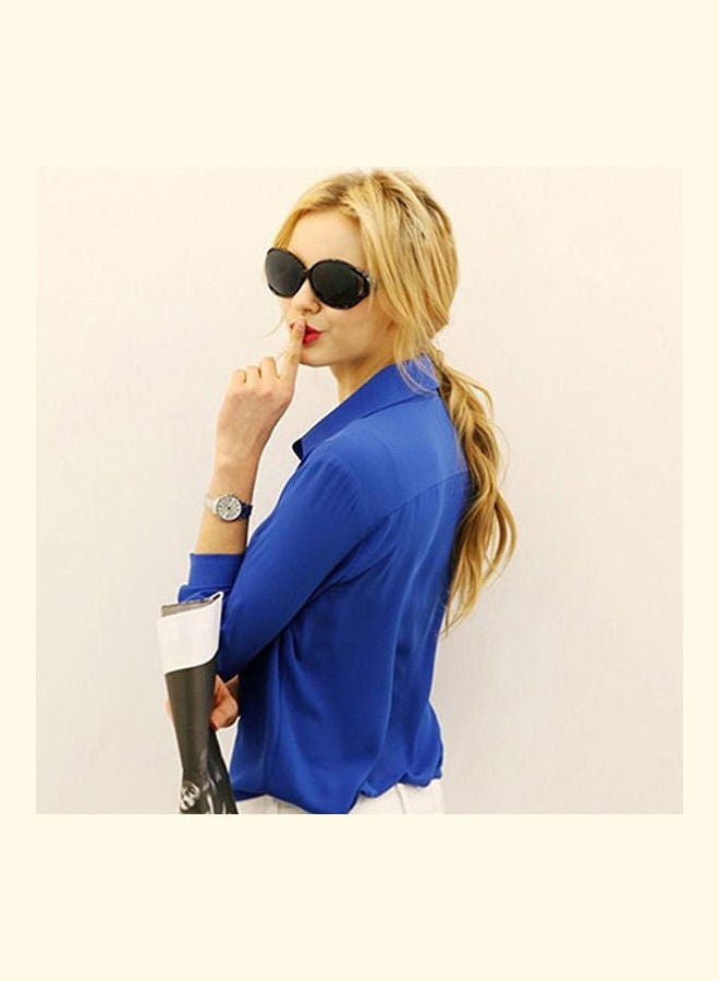 Women Fashion Work Wear Elegant Formal Office Blouse Plus Size Top Slim Shirt Blue  - Image 4