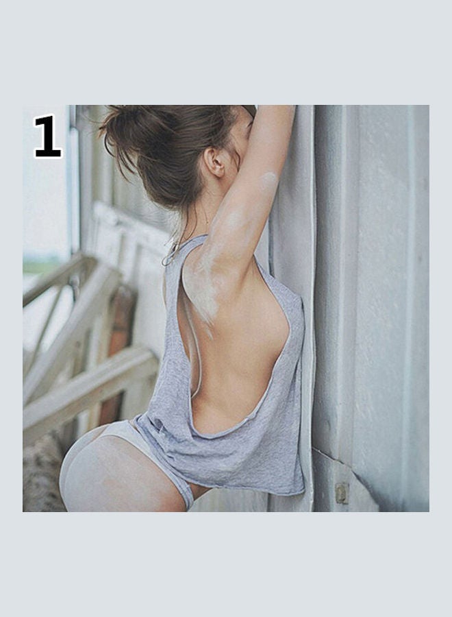 Women Summer Fashion V-neck Sleeveless Loose Casual T-shirt Vest Tank Top Grey  - Image 3