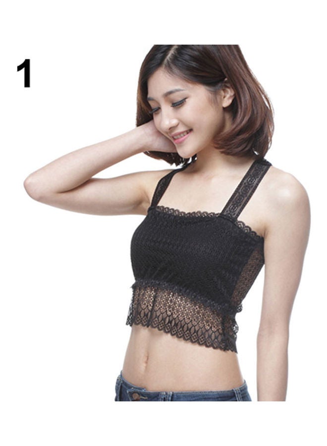 Lacy Strappy Crop Top Black - Image 1