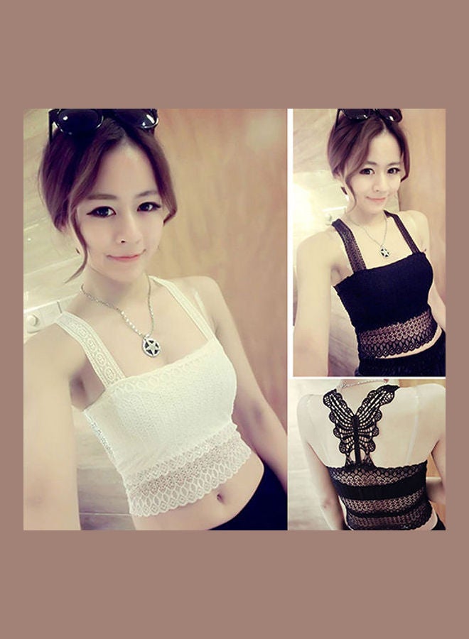 Lacy Strappy Crop Top Black - Image 2