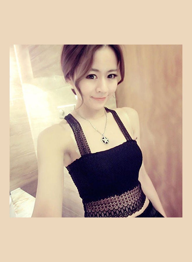 Lacy Strappy Crop Top Black - Image 3