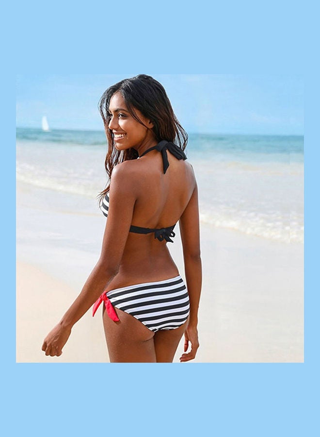 Generic - Women Summer Two Piece Swimwear Halter Top Plaid Stripe Bikini Set Swimsuit Black - Image 1
