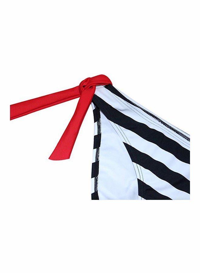 Generic - Women Summer Two Piece Swimwear Halter Top Plaid Stripe Bikini Set Swimsuit Black - Image 1