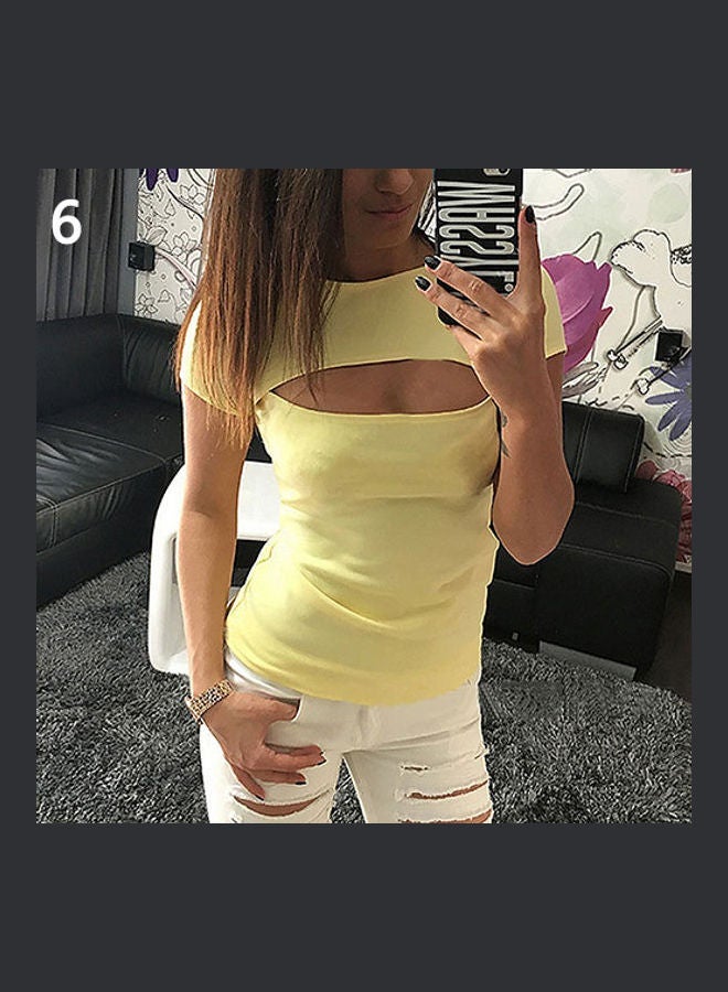 Women's Summer Fashion  All-match  T-shirt Short Sleeve Show Chest Slim Top Yellow - Image 1