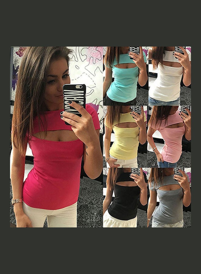 Women's Summer Fashion  All-match  T-shirt Short Sleeve Show Chest Slim Top Yellow - Image 2