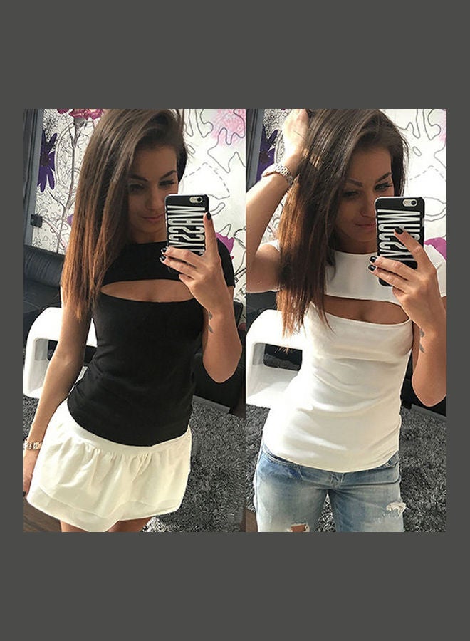 Women's Summer Fashion  All-match  T-shirt Short Sleeve Show Chest Slim Top Yellow - Image 3