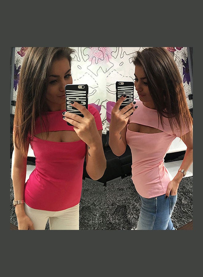 Women's Summer Fashion  All-match  T-shirt Short Sleeve Show Chest Slim Top Yellow - Image 4