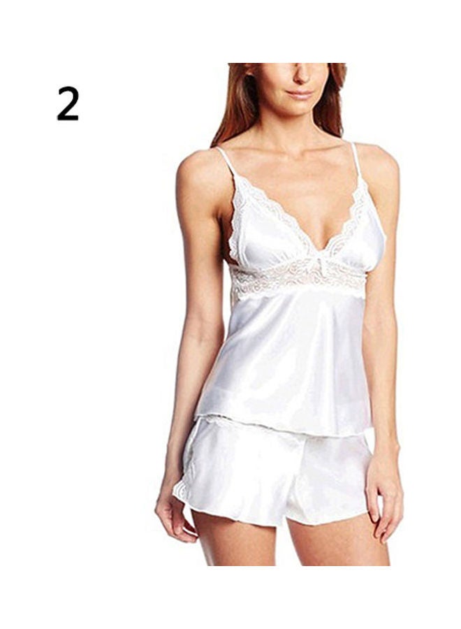 Women Fashion Pajamas Lace Splicing Plus Size Two-piece Sleep Suit Sleepwear White  - Image 1