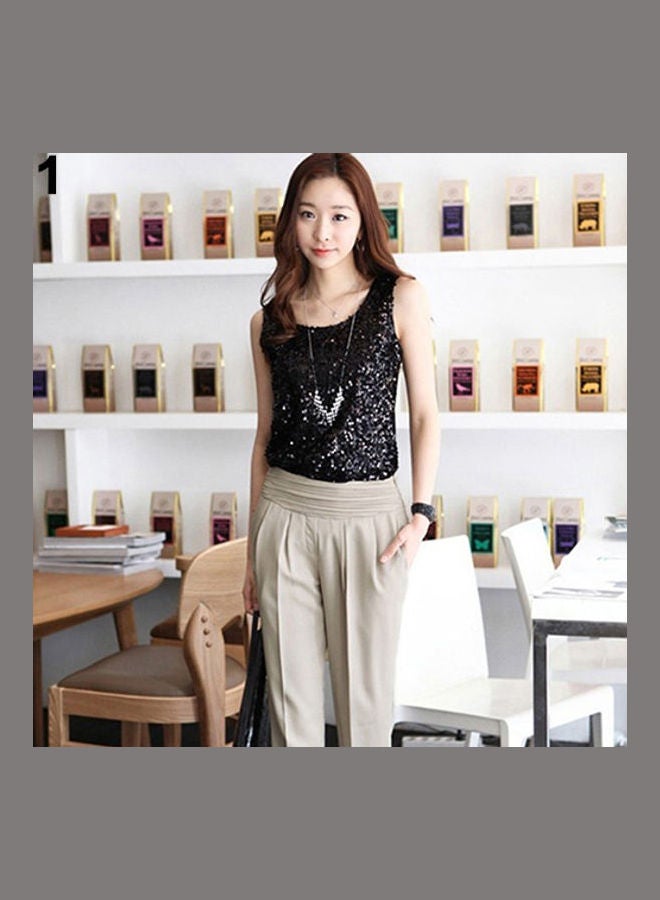 فيست صيفي عصري للنساء بدون أكمام بقصة ضيقة ورقبة دائرية مزين بترتر لامع ذهبي - Image 5