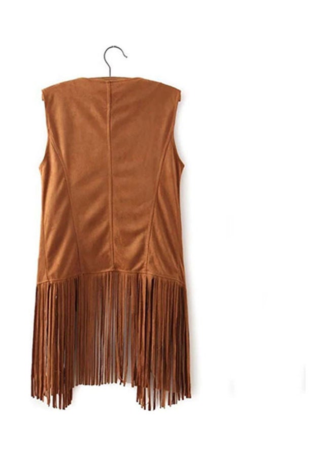 Generic - Women Autumn Fashion Suedette Sleeveless Tassel Fringed Jacket Vest Waistcoat Orange - Image 1