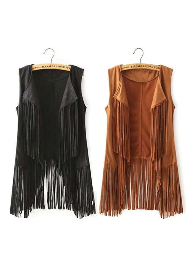 Generic - Women Autumn Fashion Suedette Sleeveless Tassel Fringed Jacket Vest Waistcoat Orange - Image 1
