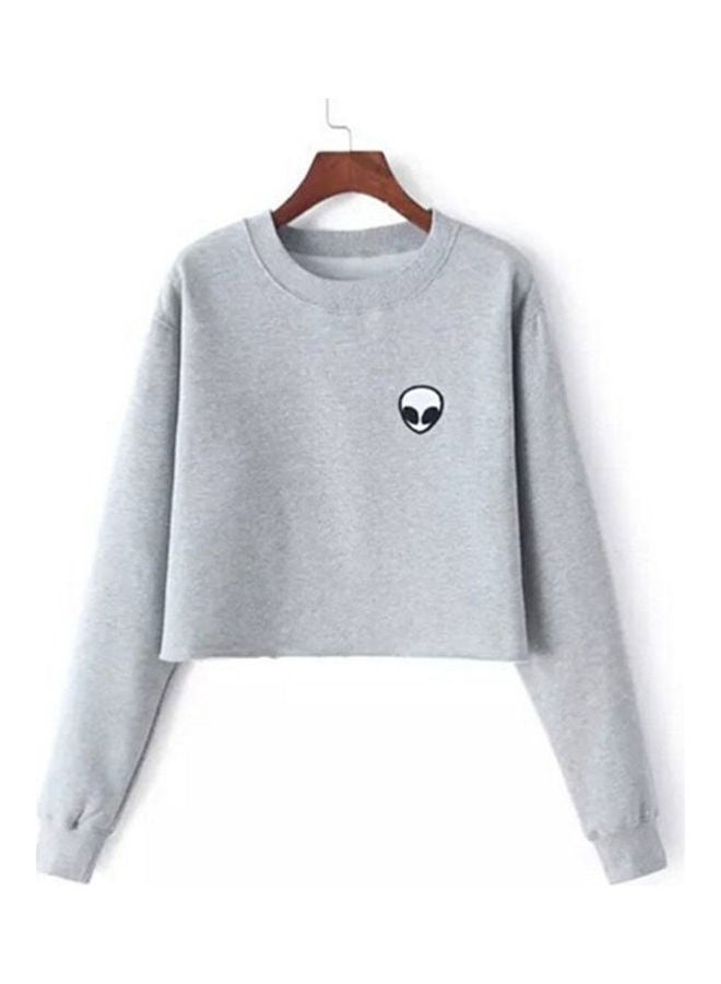 Lady Girl Long Sleeve Alien Pattern Sweats Casual Top Pullover T-Shirt Grey  - Image 4