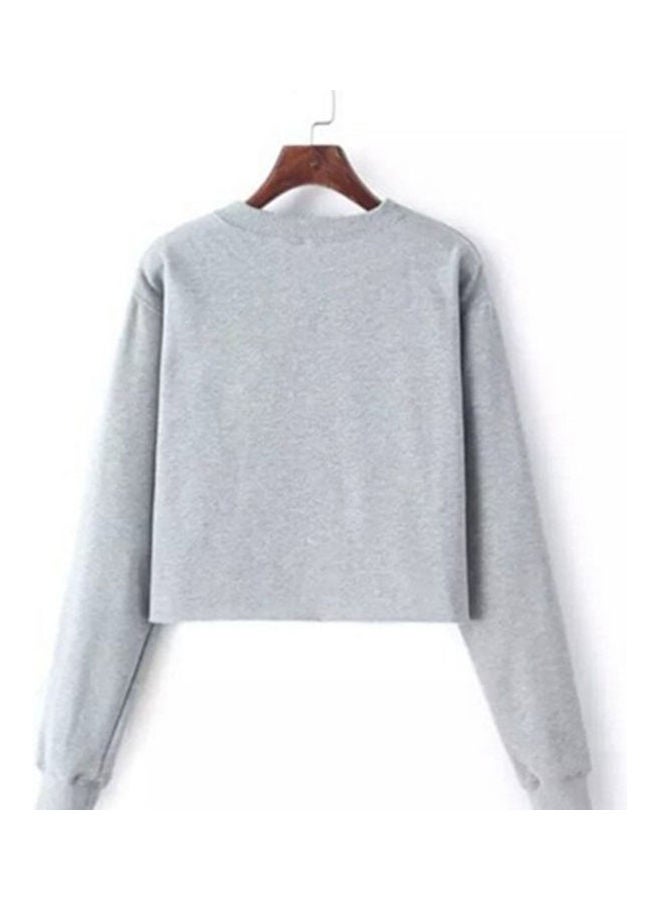 Lady Girl Long Sleeve Alien Pattern Sweats Casual Top Pullover T-Shirt Grey  - Image 5