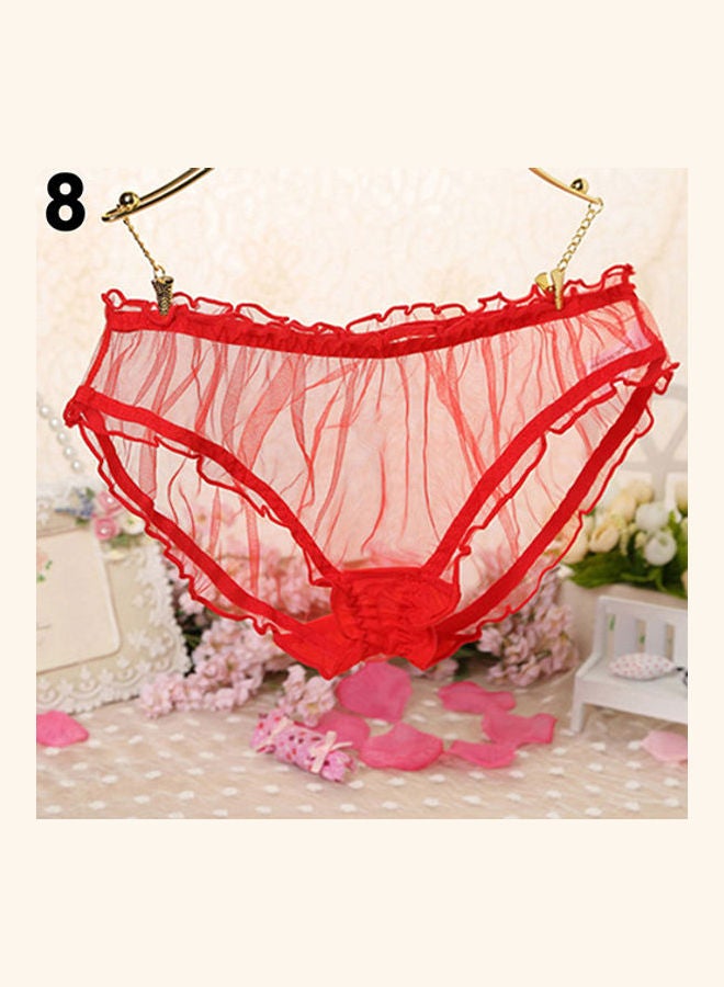 Women Breathable See-Through Mesh Panties Bowknot Sheer Briefs Knickers Bright Red  - Image 1