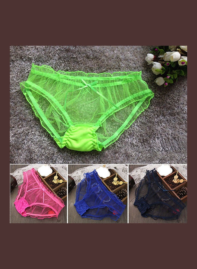 Women Breathable See-Through Mesh Panties Bowknot Sheer Briefs Knickers Bright Red  - Image 2