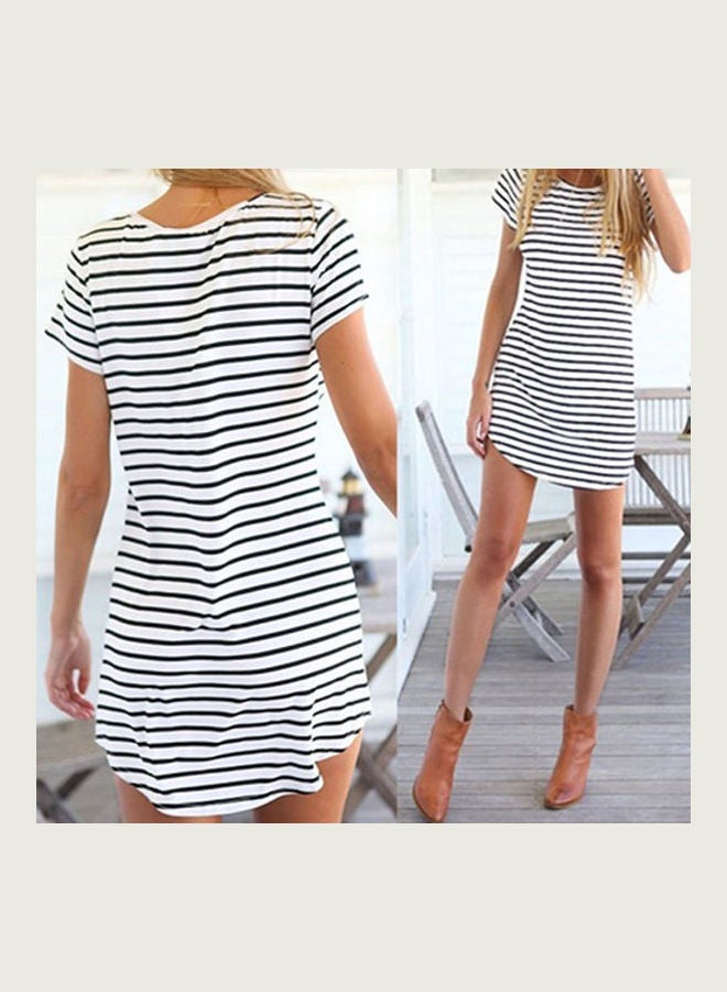 Women Summer Beach Dress Party Short Sleeve Stripe Blouse Top Mini Sundress white - Image 3